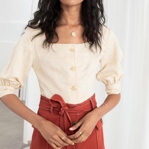 Other Stories Linen Blend Square Neck Top in Cream Size 10 NWT